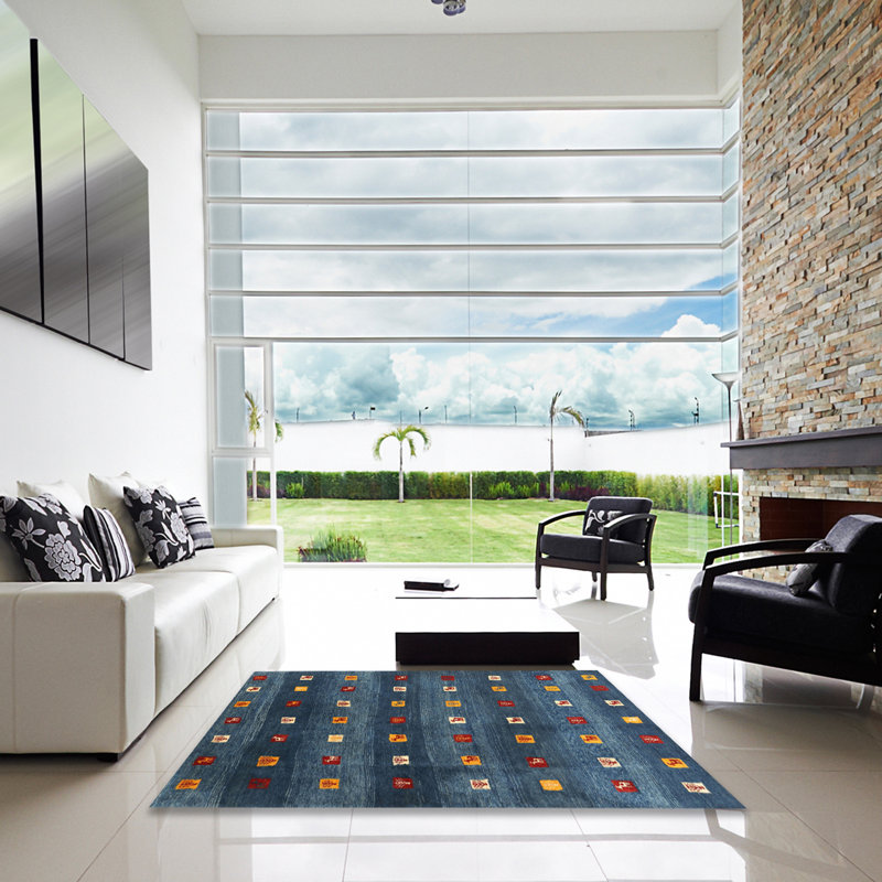 Tapis abstrait bleu, Carré 6 pi