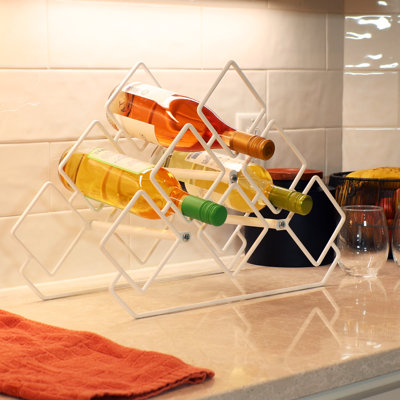 Lakreisha Modern Metal Wire Freestanding 6-Bottle Triangular Countertop Wine Rack - White