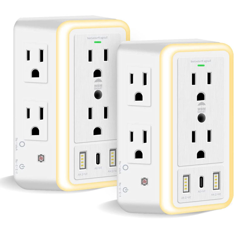 Multi-prise WBM SMART, extension à 6 prises avec 2 ports de charge USB, blanc