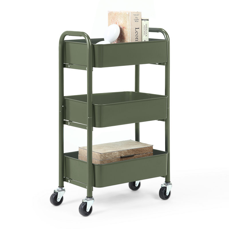 Army Green Metal 3-Tier Rolling Storage Cart