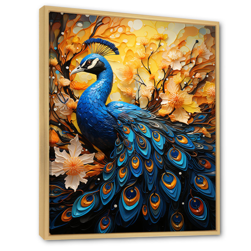 Majestic Flowerful Peacocks Harmony II sur toile, Cadre flottant naturel, H 32 po x l 16 po x P 1 po