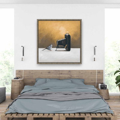Old Camera with Bird - Rustic Bird Framed Canvas Decor
