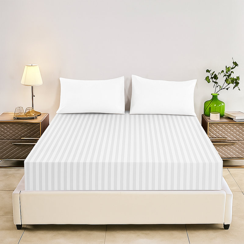 Tabbitha Striped Microfiber Standard Fitted Sheet, Single (3'), White