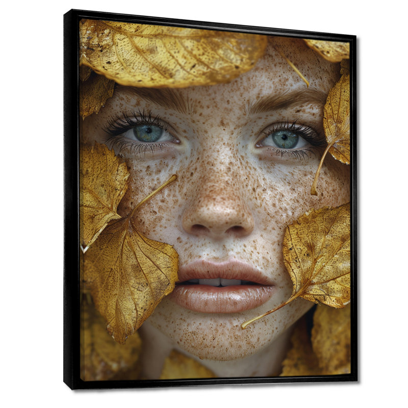 Automne, feuilles jaunes - mode femme, art mural, Cadre flottant noir, H 20 po x l 12 po