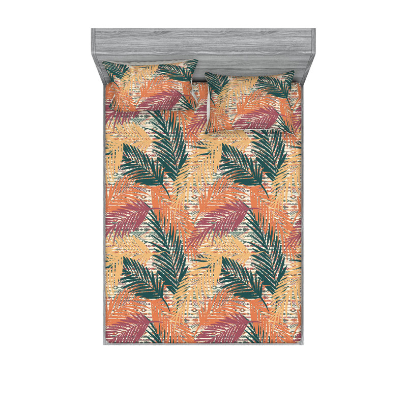 Drap-housse et taies décoratives 3 pièces Ambesonne, Terre de Sienne brûlée, floral bleu sarcelle fon