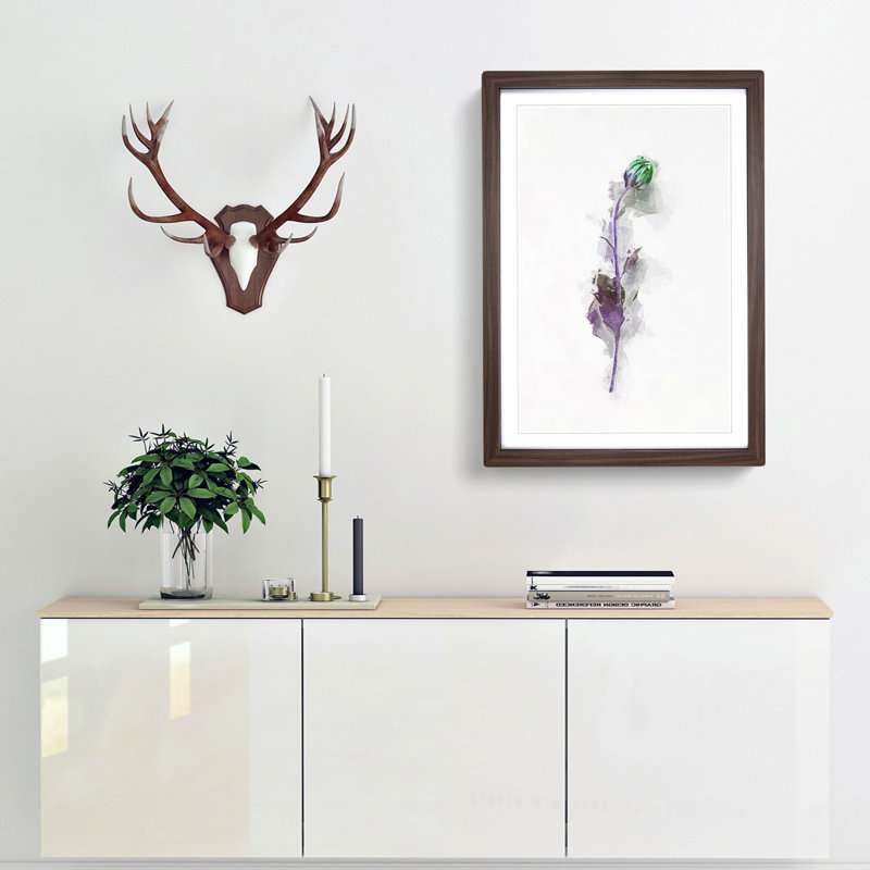 A Single Purple Flower in Abstract - Framed Print, 36cm H x 27cm W x 2cm D, Walnut Framed