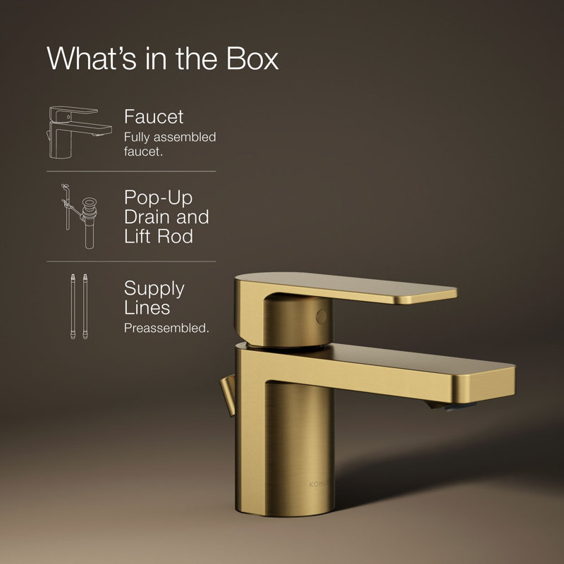 Parallel Single Hole Bathroom Faucet, Vibrant Brushed Moderne Brass