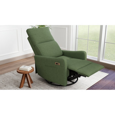 Fauteuil inclinable électrique pivotant, fauteuil berçant pivotant à 270 ° pour adultes, petit fauteuil inclinable berçant pour petits espaces, fauteuil inclinable et oscillant rembourré en tissu, fauteuil de salon, siège de cinéma (beige)