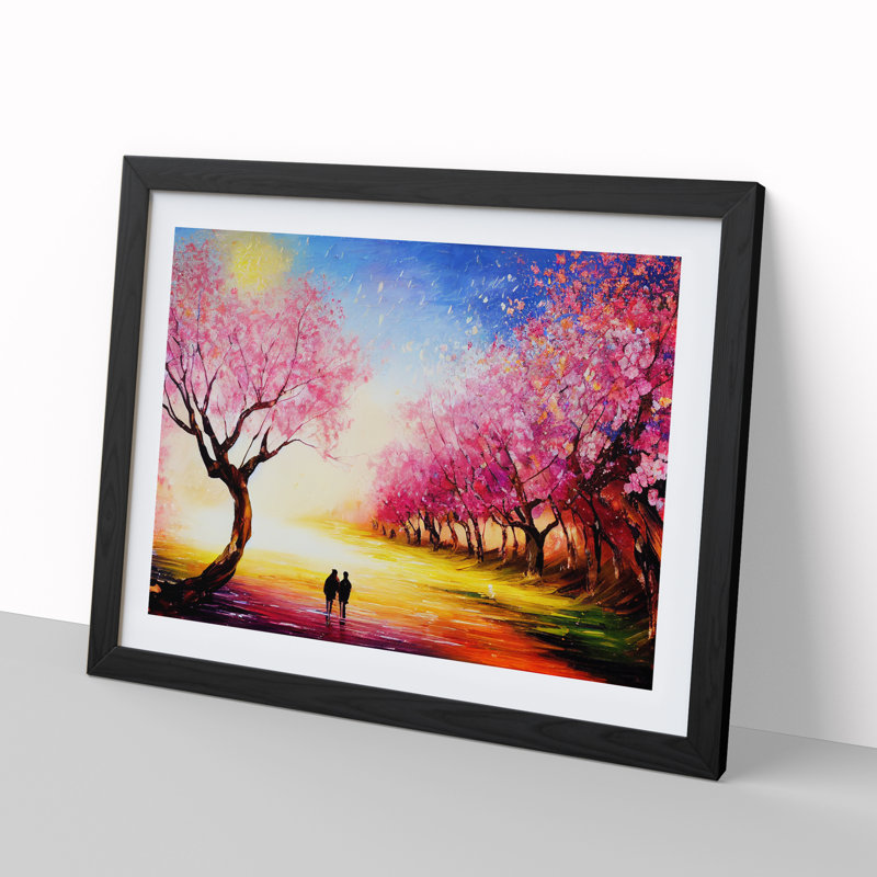 Cherry Blossom Tree Park Vol.6 - Single Picture Frame Print, 46cm H x 64cm W x 2cm D, Black Framed