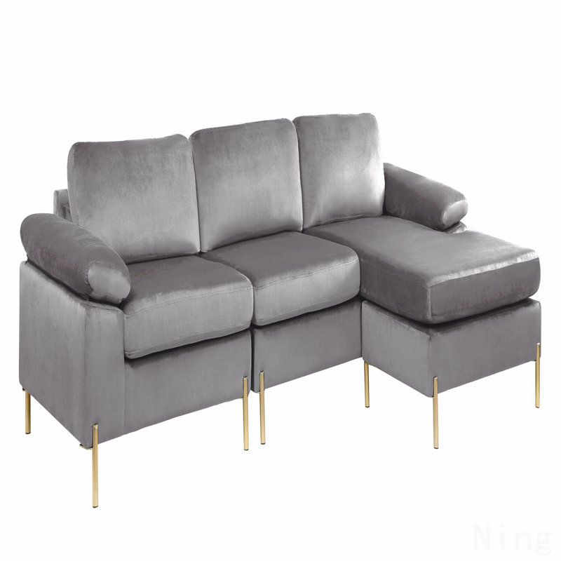 Velvet Sectional Sofa With Chaise, Gray