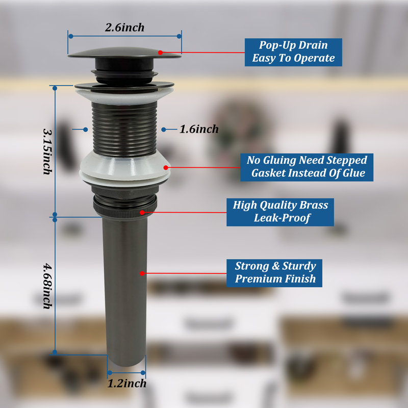 Drain escamotable en acier inoxydable pour salle de bain sans trop-plein (2 pièces), Métal industriel cendré