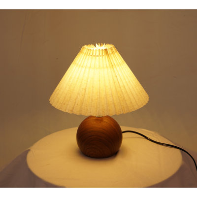 10'' High Modern Bohemian Style Pleated Lampshade Table Lamp With Walnut Base