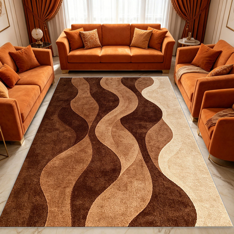Brown Abstract Wave carpet-easy to clean, machine-washable, soft and comfortable; suitable for door mats, kitchens, living rooms, bedrooms, corridors, and laundry areas. Easy to clean, durable carpet for home decoration.