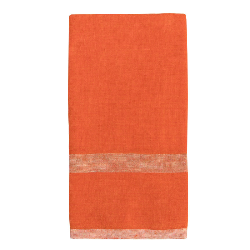 Laundered Linen Striped Tea Towel, Orange/Natural