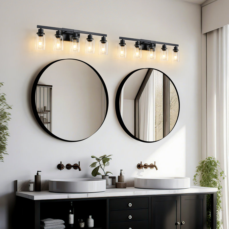 Éclairage pour meuble-lavabo 5 lumières avec abat-jour en verre transparent pour miroir de salle de bain, salle de bain ou chambre à coucher
