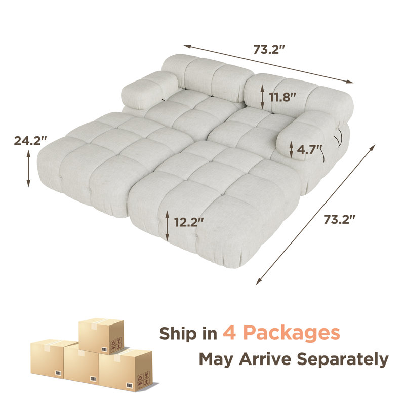 Canapé modulaire modulaire Boucle, canapé en U avec repose-pieds, Tissu beige, H 24,2 po x l 110 po x P 73,3 po