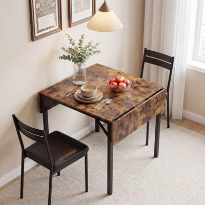 120 cm Drop Leaf Folding Dining Table with Metal Frame and Wood Effect Top for Small Apartments and Kitchens