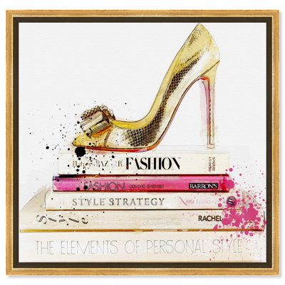 Gold Shoe And Fashion Books Custom, Elegant Heels And Books Modern Gold - Canvas Wall Art Print For Bedroom