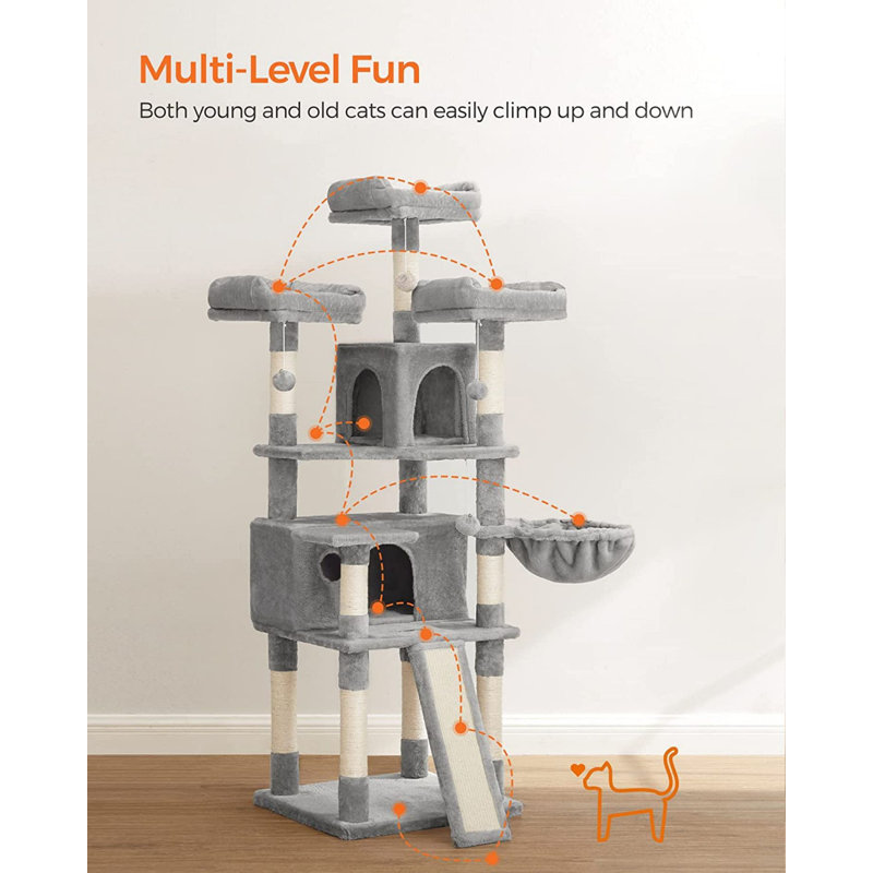 XXL Light Gray Plush and Sisal Cat Tree Tower