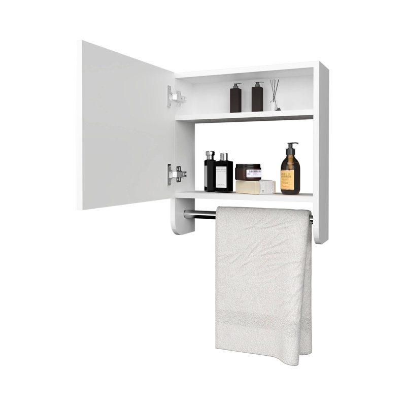 Armoire de salle de bain de style moderne avec barre à serviettes et miroir - blanc intégré, Blanc