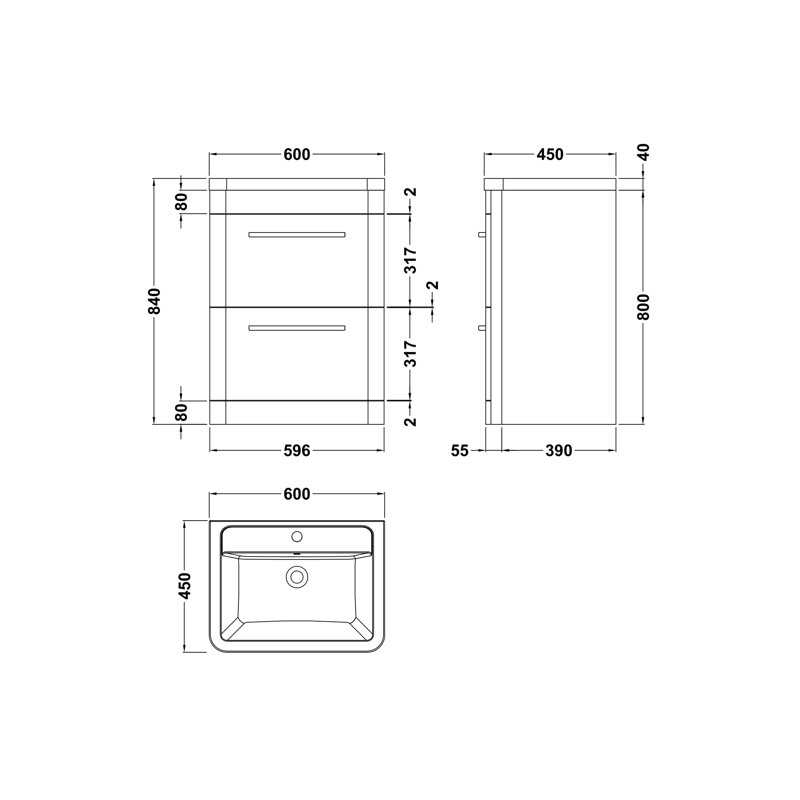 Solar 607 mm Freestanding Single Vanity with Integrated Basin, Indigo Blue
