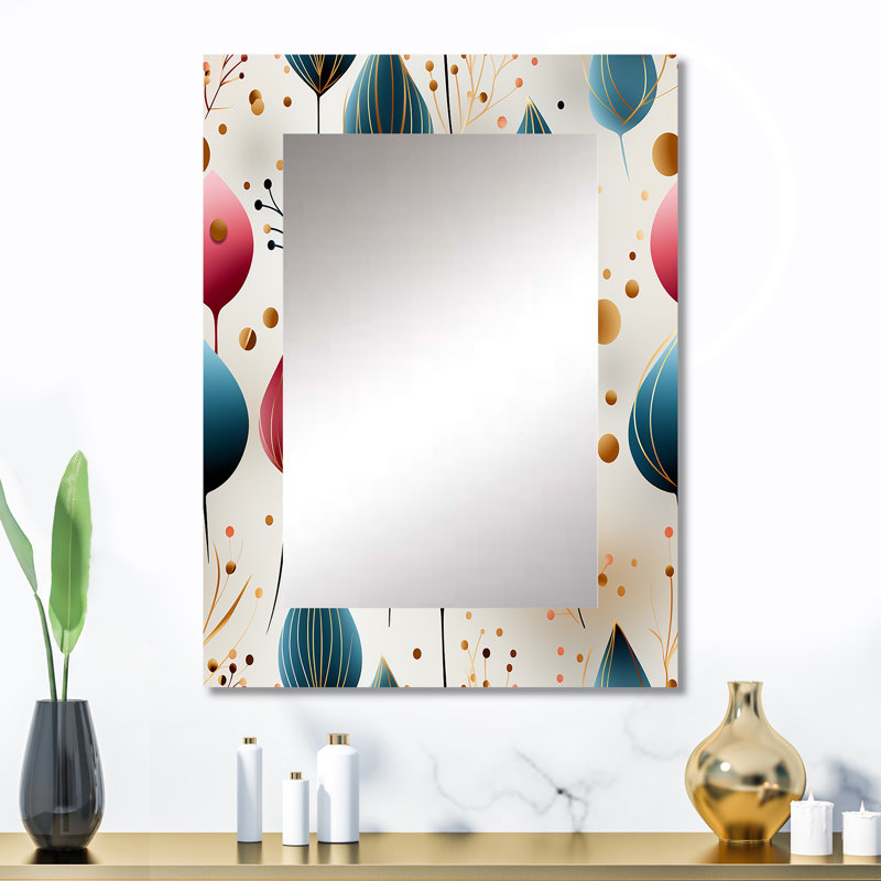 Motif floral Delanor botanique de couleur pastel - miroir mural décoratif botanique, miroir bohème, impression d'art en métal