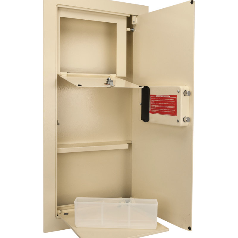 Coffre-fort mural biométrique - 0,82 pi³ beige, intérieur pratique avec compartiment de verrouillage et pi
