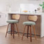 Set of 2 26-Inch Counter Height Bar Stools - Walnut Black, Cane Rattan Back, Light Green Linen Upholstered Seat, Swivel Design for Kitchen Island/Bar/Counter