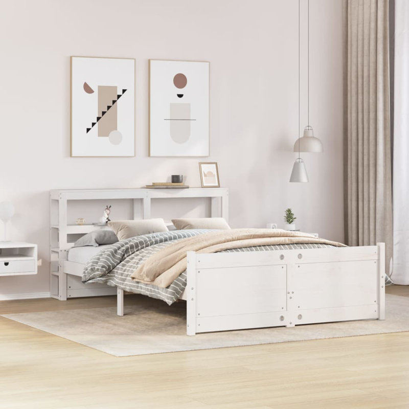 Solid Wood Bed, White, 150cm x 200cm