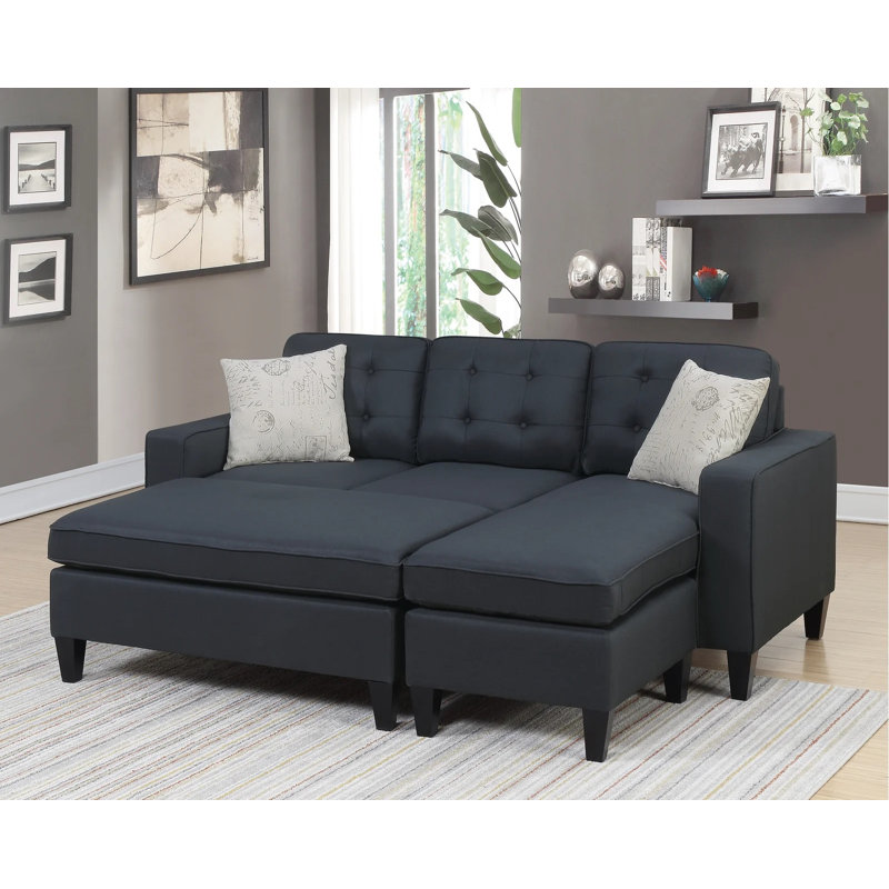Ensemble modulaire réversible 3 pièces avec repose-pieds, Polyfibre noir