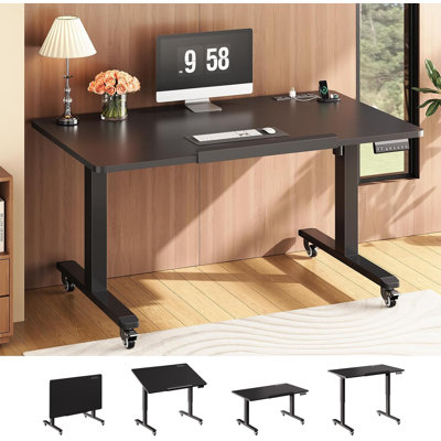 47" Foldable Electric Standing Gaming Desk, Long Computer Desk With Power Strip 