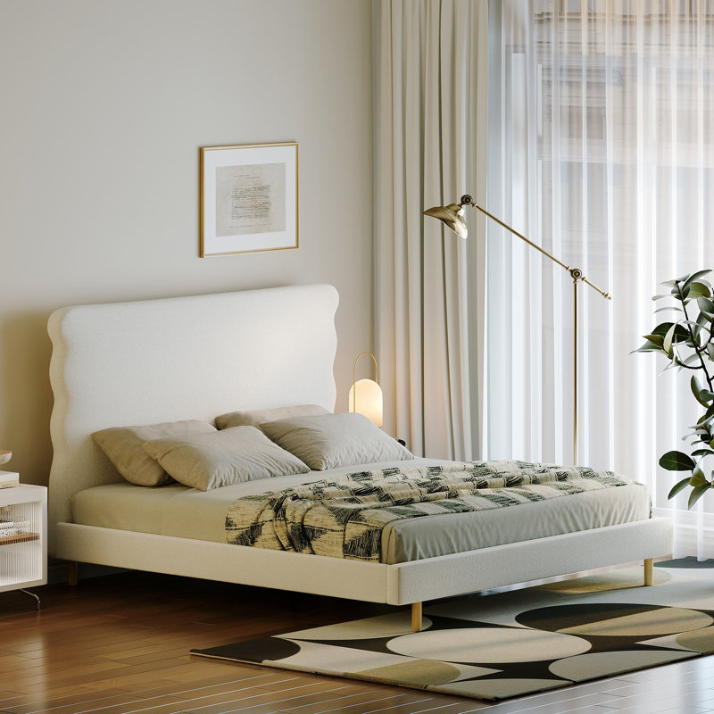 Ripple Side Upholstered Queen Bed - Modern Wingback Design with Velvet Headboard (Wayfair Verified