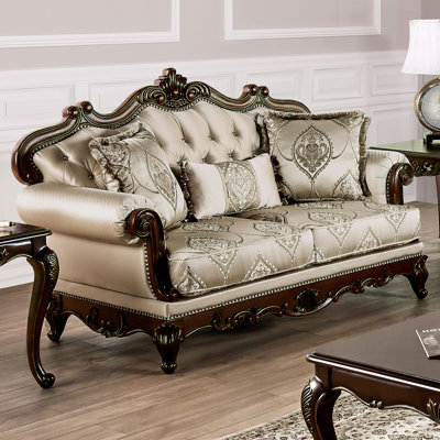 70" W Traditional Loveseat, Dark Cherry/Beige