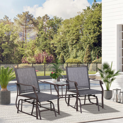 Fauteuil oscillant d'extérieur avec table basse, causeuse 2 places avec chaise berçante de patio avec toile respirante pour la cour, le jardin et le porche, gris