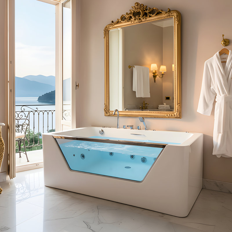 Baignoire à jets de 750 W, taille 67 po, 89 gallons, hydromassage blanc, sièges confortables, baignoire avant en verre trempé avec 7 jets, couleur, tablier à 3 côtés, sièges