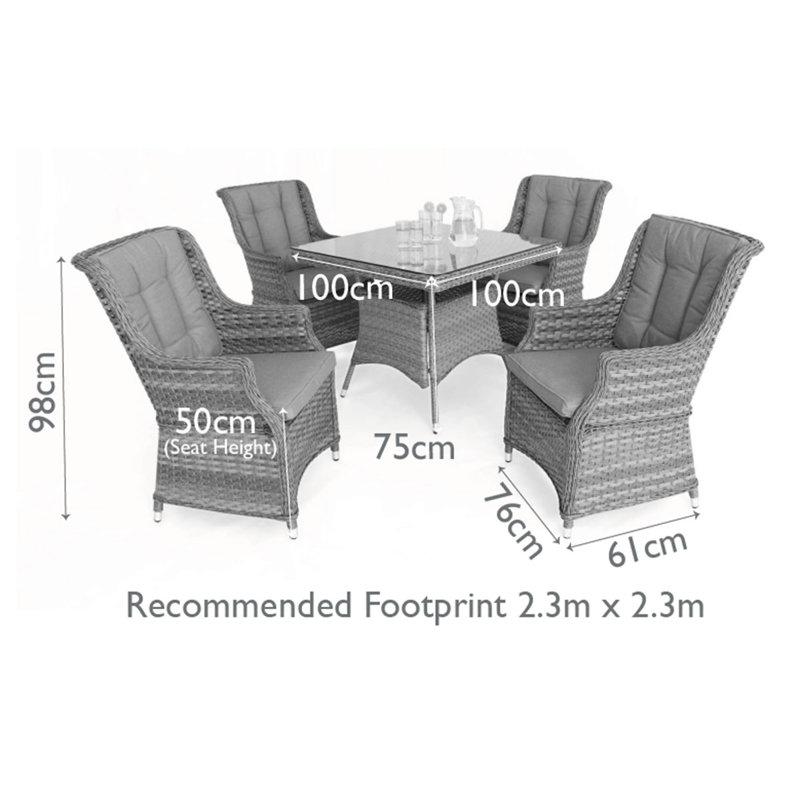 Mitcheldean 4 Seat Square Rattan Dining Set