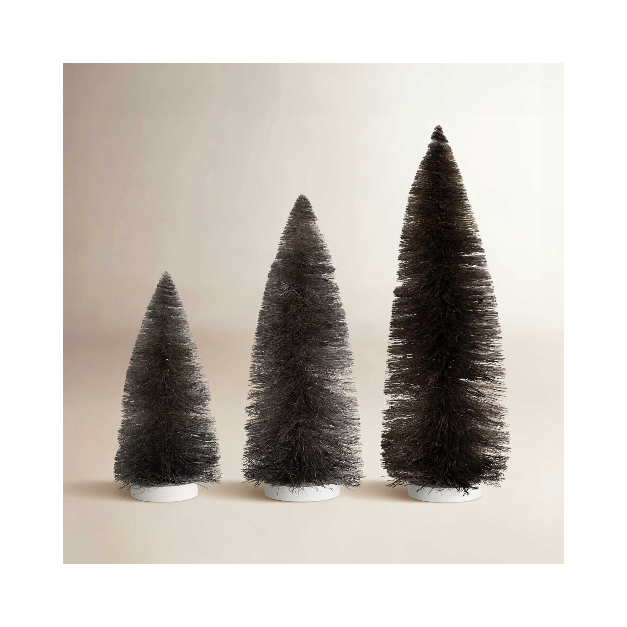 9", 12" & 15" Christmas Gray Bottlebrush Trees Set of 3, Gray