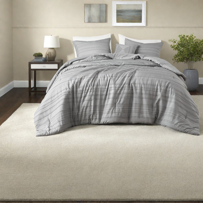 Modern Gray Bedding Sets, Polyester Comforter With Jacquard Design, Home Style