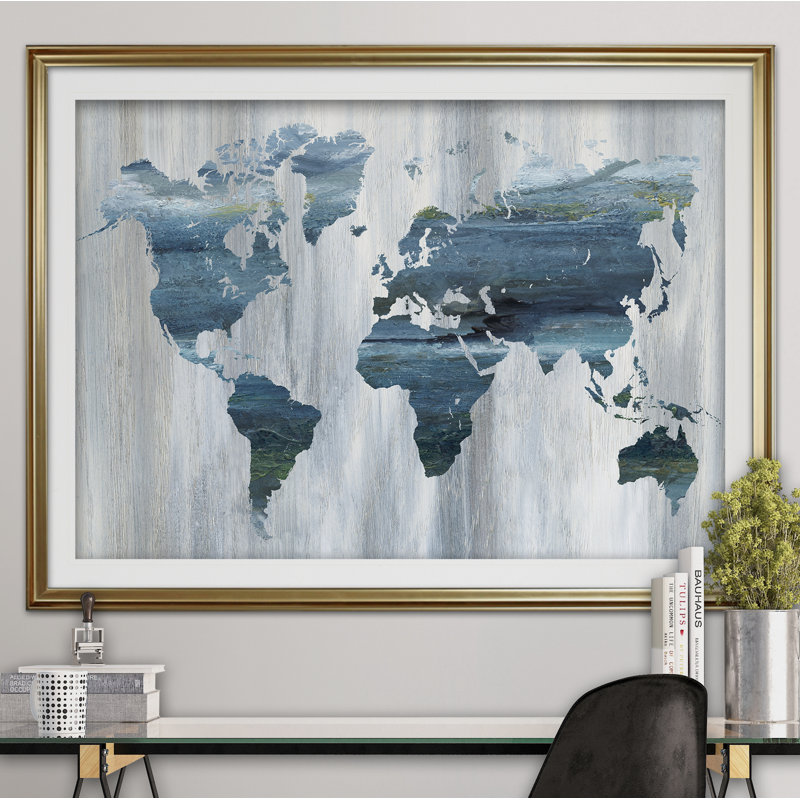 Textural World Map - Picture Frame Print, 22" H x 30" W x 1.5", Gold