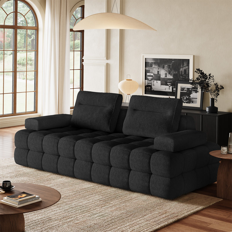 Boneless 88'' Wide Modular Upholstered Sofa Chenille Tufted Cloud Couch, Black