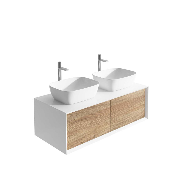 Dane 120cm Double Bathroom Vanity Base Only, White/Oak