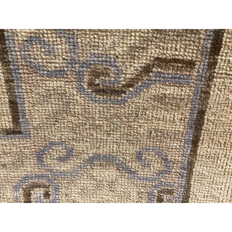 Tapis ivoire / gris / beige en laine noué à la main Khotan