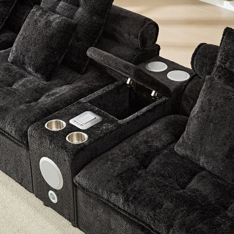 Canapé modulaire en forme de L à siège profond de 137 po de largeur Boucle modulaire en forme de L avec rallonge Blueooth et chargeur sans fil pour le salon