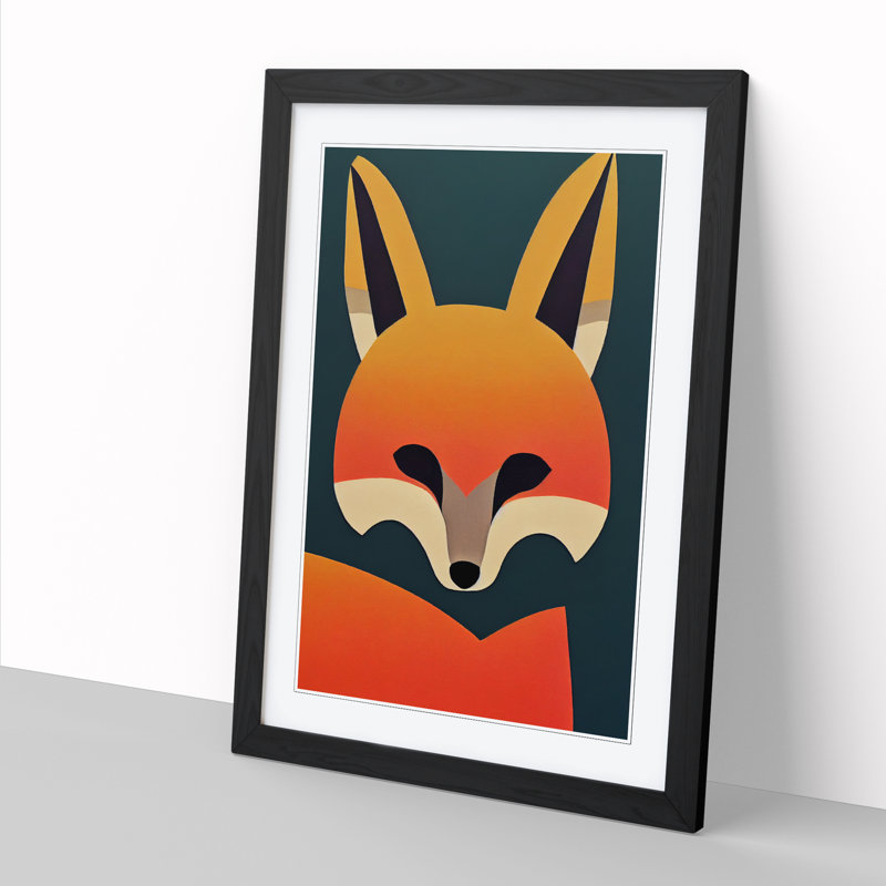 FRM-V0523-1030X Fox Minimalism - Single Picture Frame Print, Black Framed, 46cm H x 34cm W x 2cm D