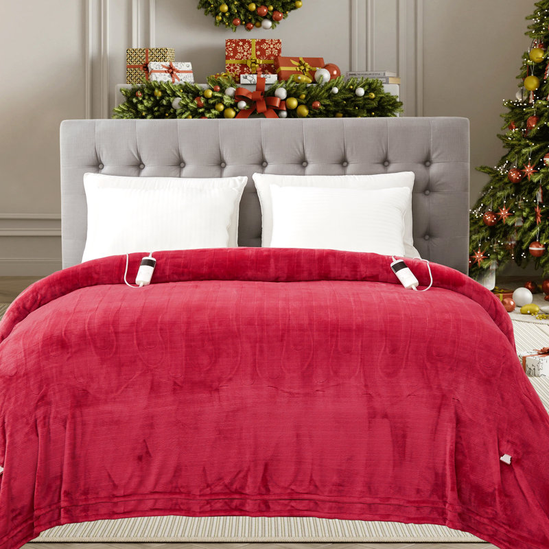 Ultra-Soft Flannel Electric Heated Throw Blanket with 10 Heat Settings & Extra-Long Cord, 60" L x 50" W, Red