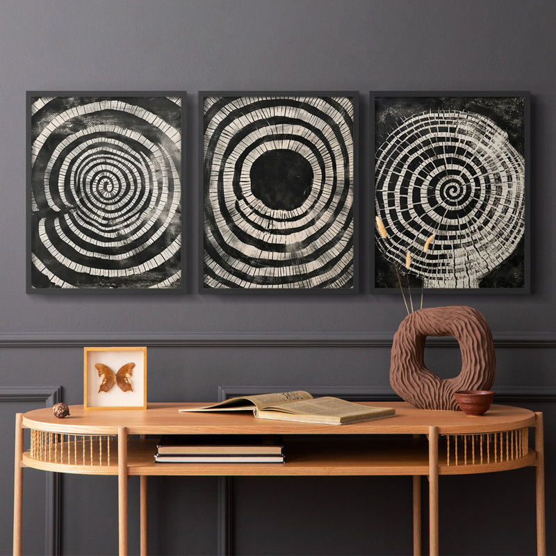 Série abstraite LXVI - ensemble de 3 estampes numériques encadrées - prêt à être accroché, Noir, noir, noir, noir