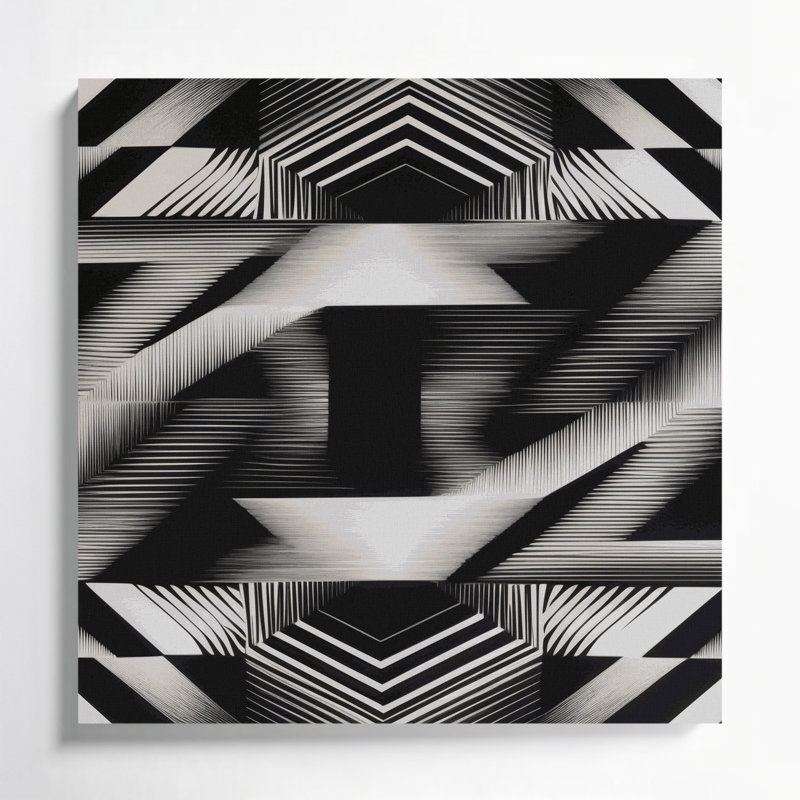 Art mural sur toile noir Op Art 4, H 16 po x l 16 po