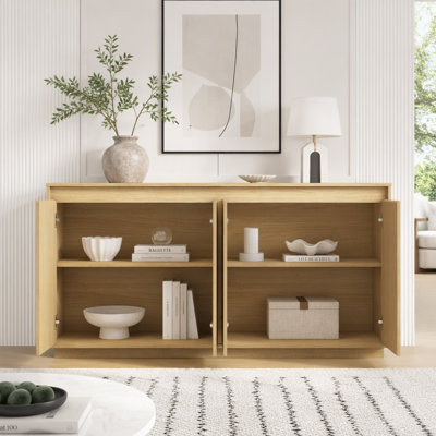 4-Door Sideboard Cabinet with Power Outlet & Wavy Textured Doors