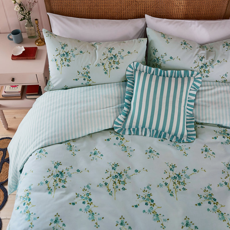 Blossom Print Cotton Duvet Cover Set, Single Duvet Cover + 1 Standard Pillowcase, Blue