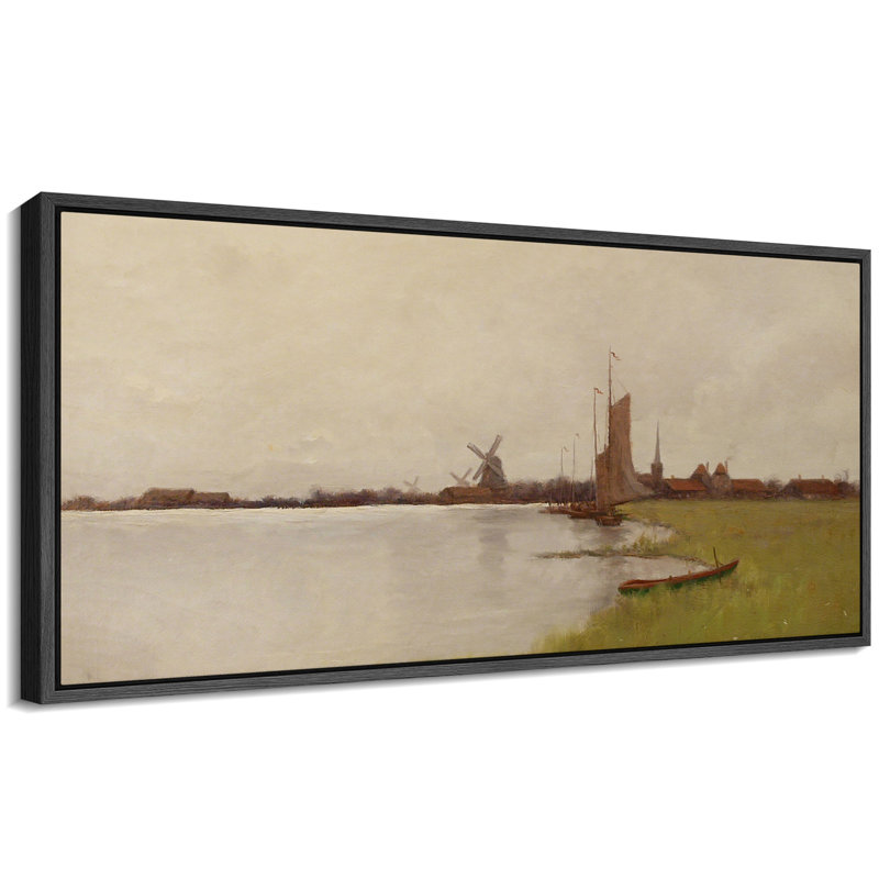 «Rustic Countryside Quiet Riverbank Classic Landscape», reproduction d'art sur toile, H 30 po x l 60 po